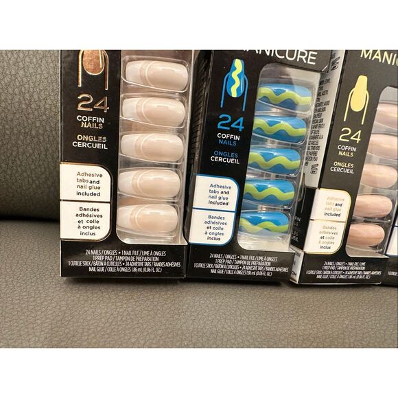 Sally Hansen Ring Pop Green and Blue and French Tip Coffin Shape Nails New - Picture 3 of 5